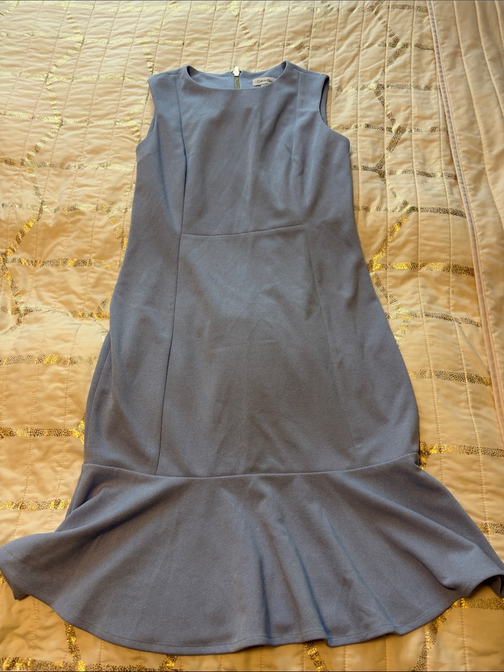 Calvin Klein Light Blue Sleeveless Midi Dress with Flounce Hem